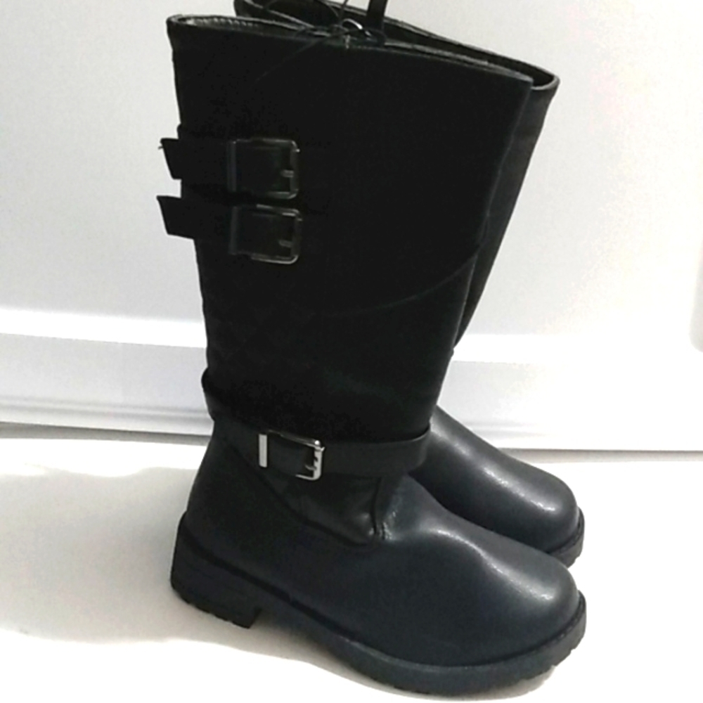 MUDD GIRLS MOTO COMBAT CALF-HIGH RIDER BOOTS BLACK SIZE 9 NWT